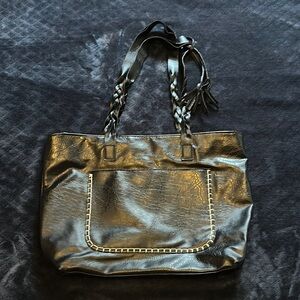 Elegant Black Leather Tote Bag